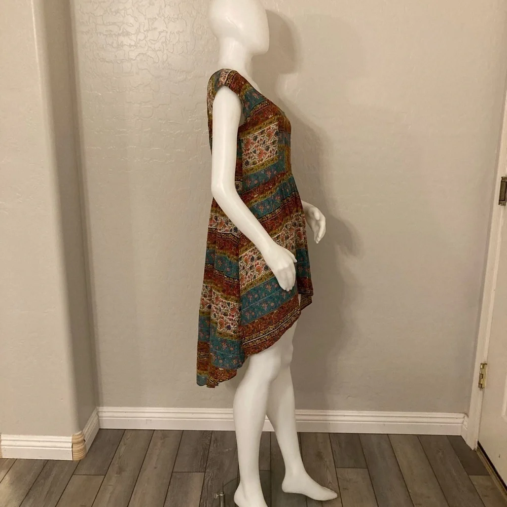 Free People Short Sleeve Coastal Tectonics Dress Boho High Low Sheer Overlay XS